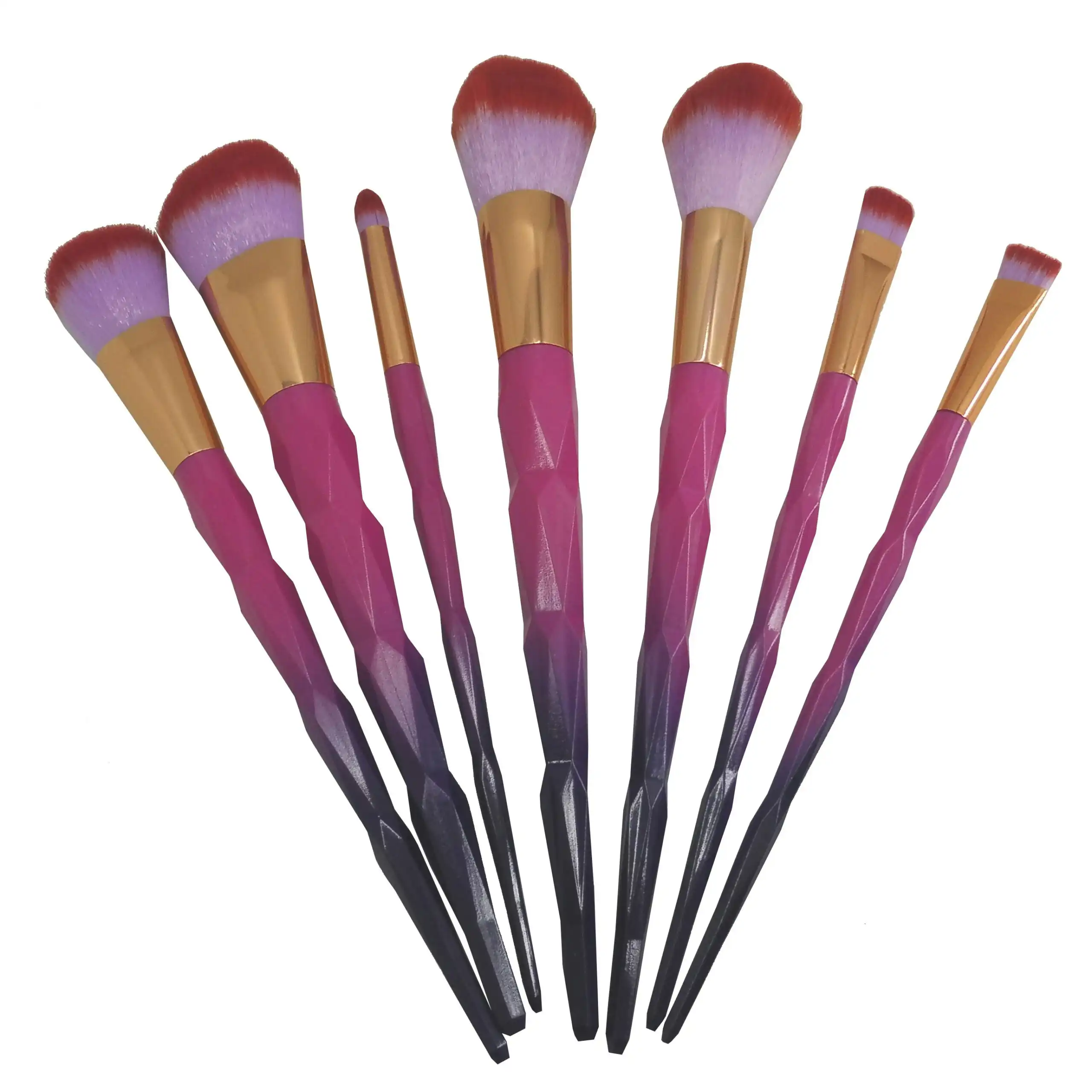 7 Piece Makeup Brush Set Soft Bristle Multi Task Brush Set Diamond Pink Purple