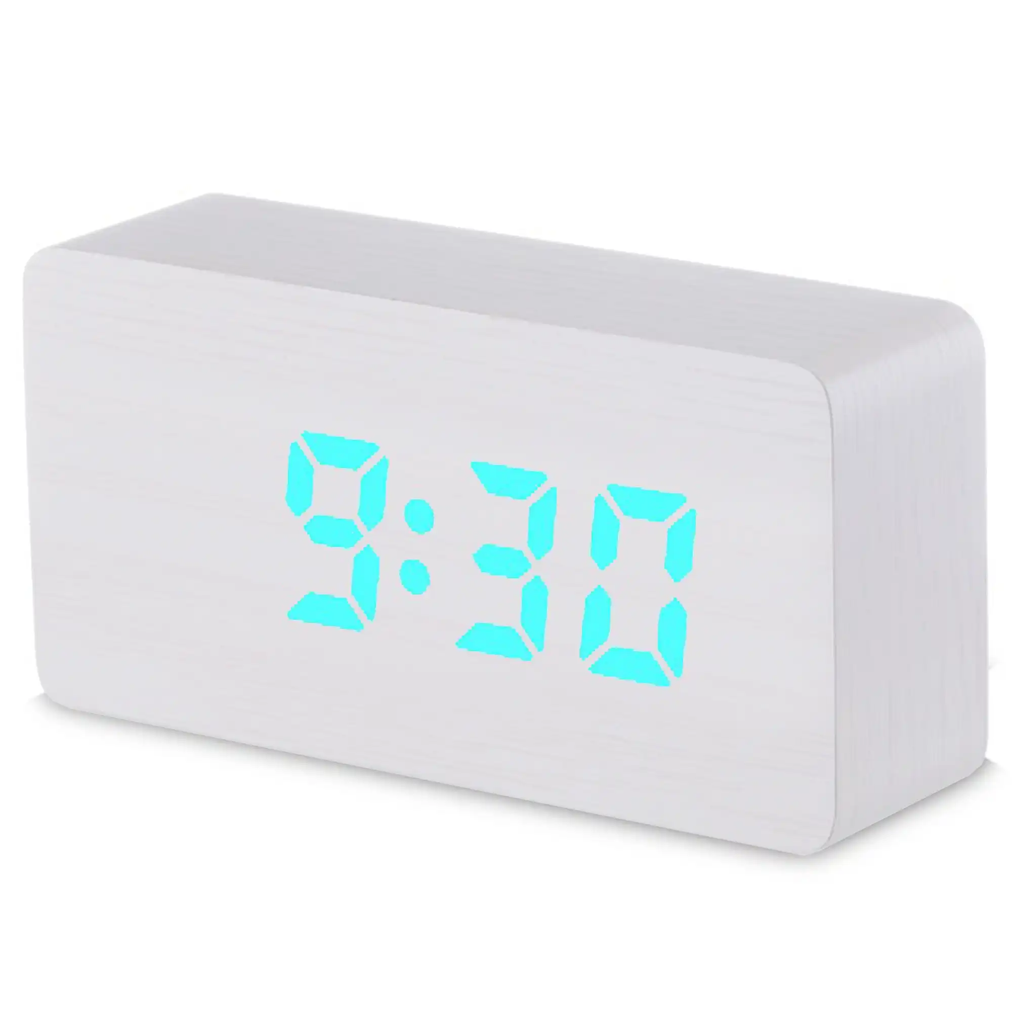 Todo LED Digital Alarm Clock 3 Alarm 115 Colour Display USB Power Woodgrain - White