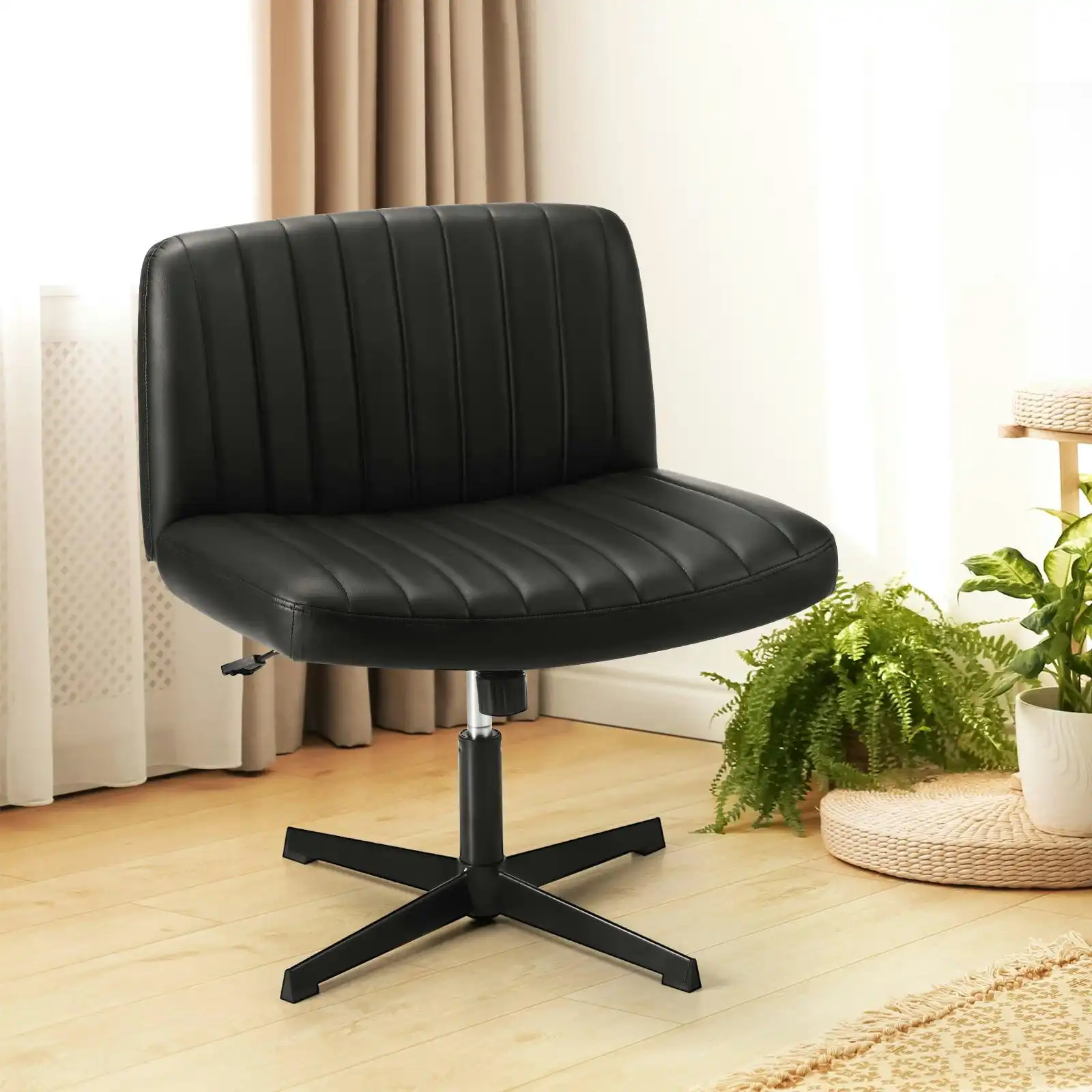 Oikiture Mid Back Armless Office Desk Chair Wide Seat PU Leather Black