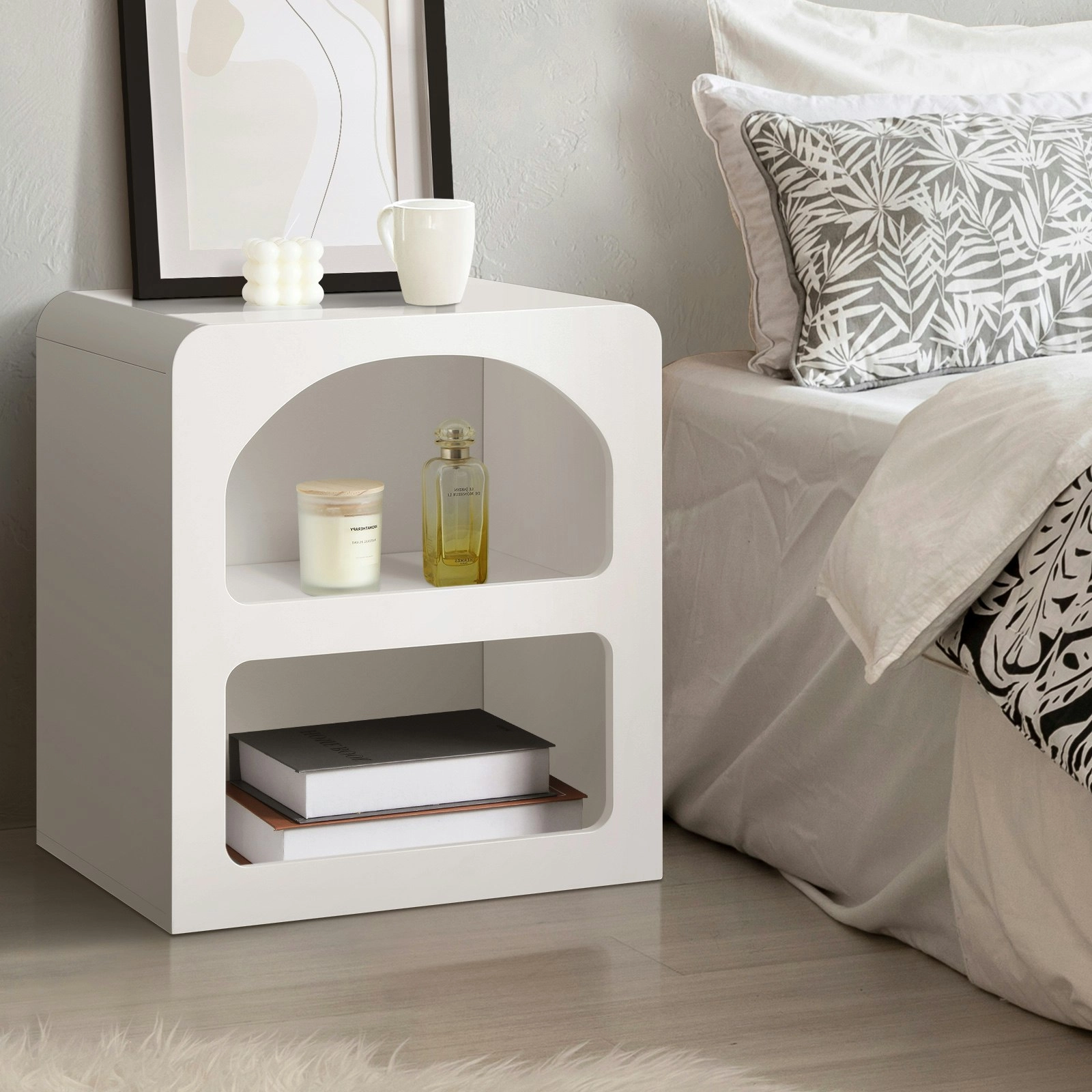 Oikiture Bedside Table Display Shelf Storage Cabinet Nightstand White