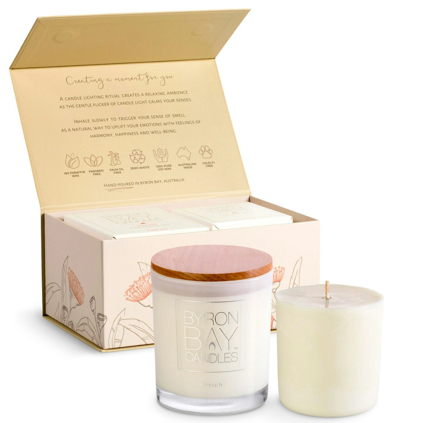 Byron Bay Candles | Scented Pure Soy Candle & Refill Candle Twin Gift Set - Coconut Lime