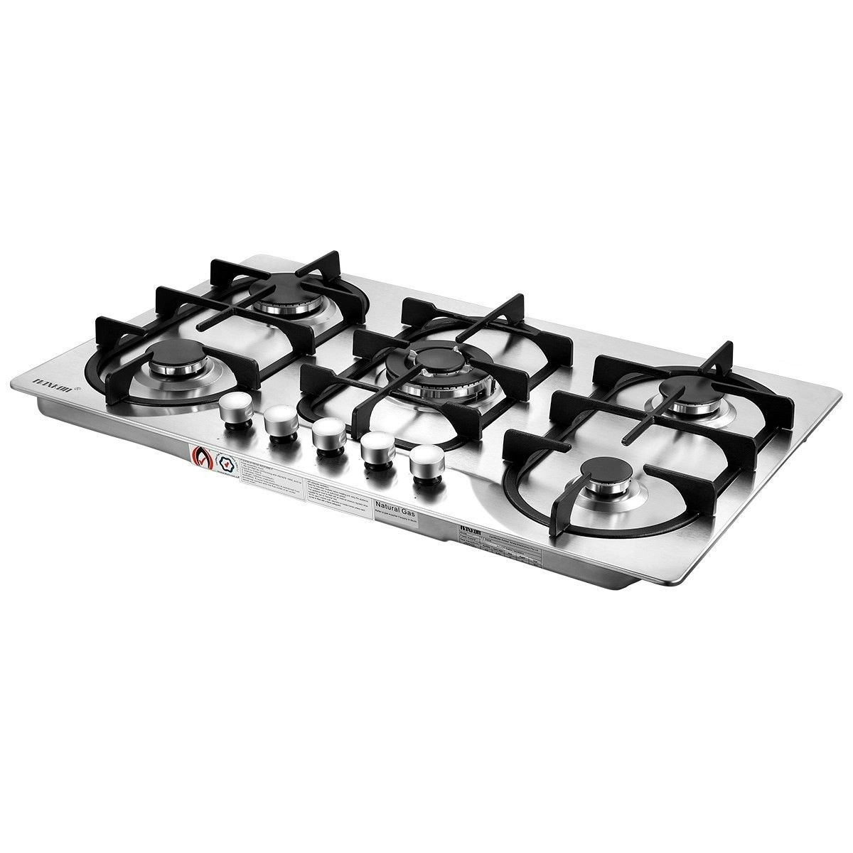 Maxkon 5 Burner Gas Cooktop Hob Stainless Steel Kitchen Gas Stove NG LPG