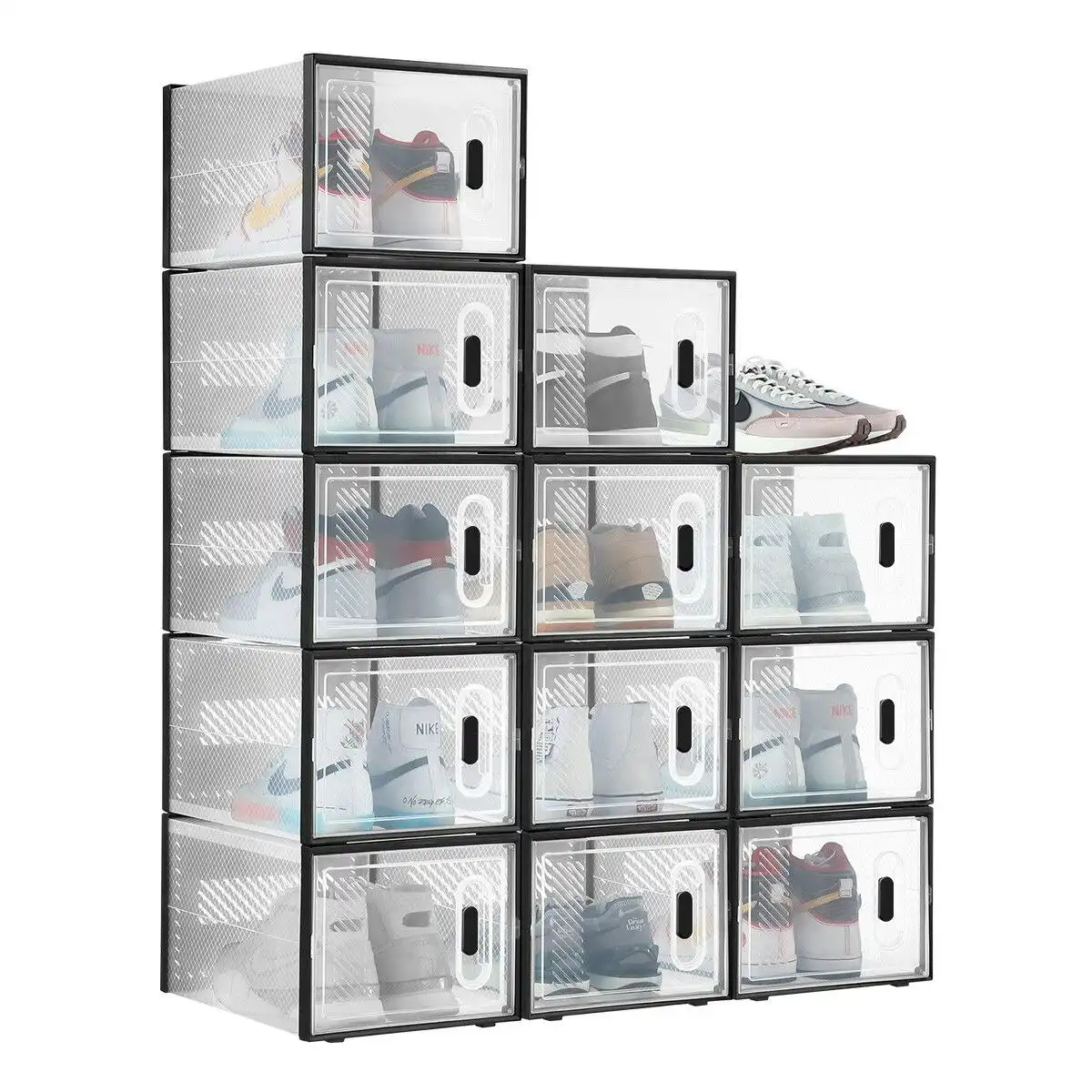 Ausway 12PCS Shoe Box Sneaker Storage Display Case Clear Plastic Boxes Organiser Stackable Extra Large