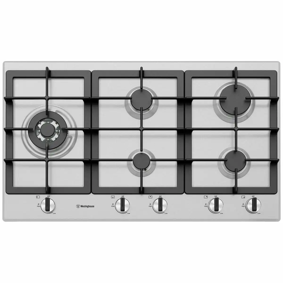 Westinghouse 90cm 5 Burner Natural Gas Stainless Steel Cooktop