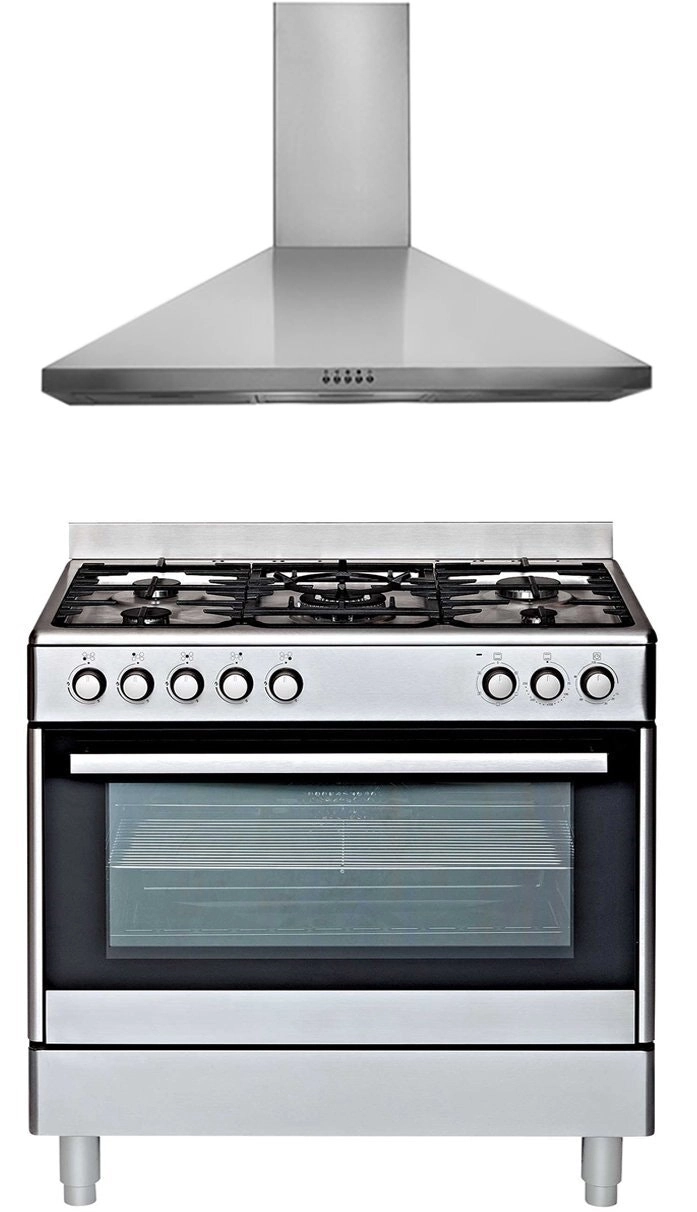 Euromaid 90cm Dual Fuel Freestanding Oven & 90cm Canopy Rangehood Pack