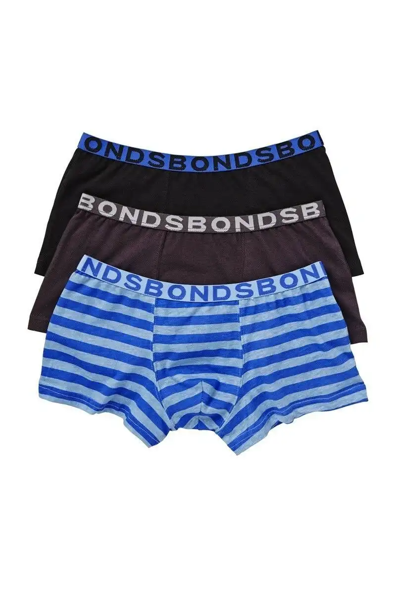 Boys Bonds Underwear 3 Pack Trunks Shorts Blue Striped/ Charcoal And Black
