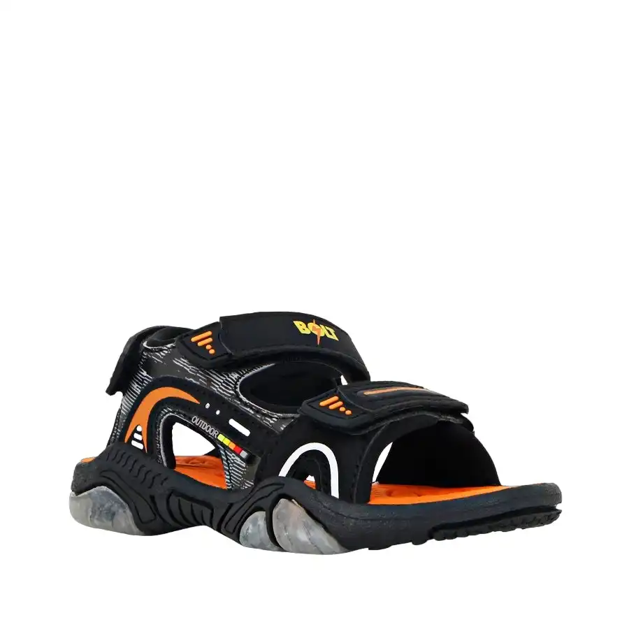 Kids Lightning Bolt Boys Lawson Black/ Orange Strap Sandals