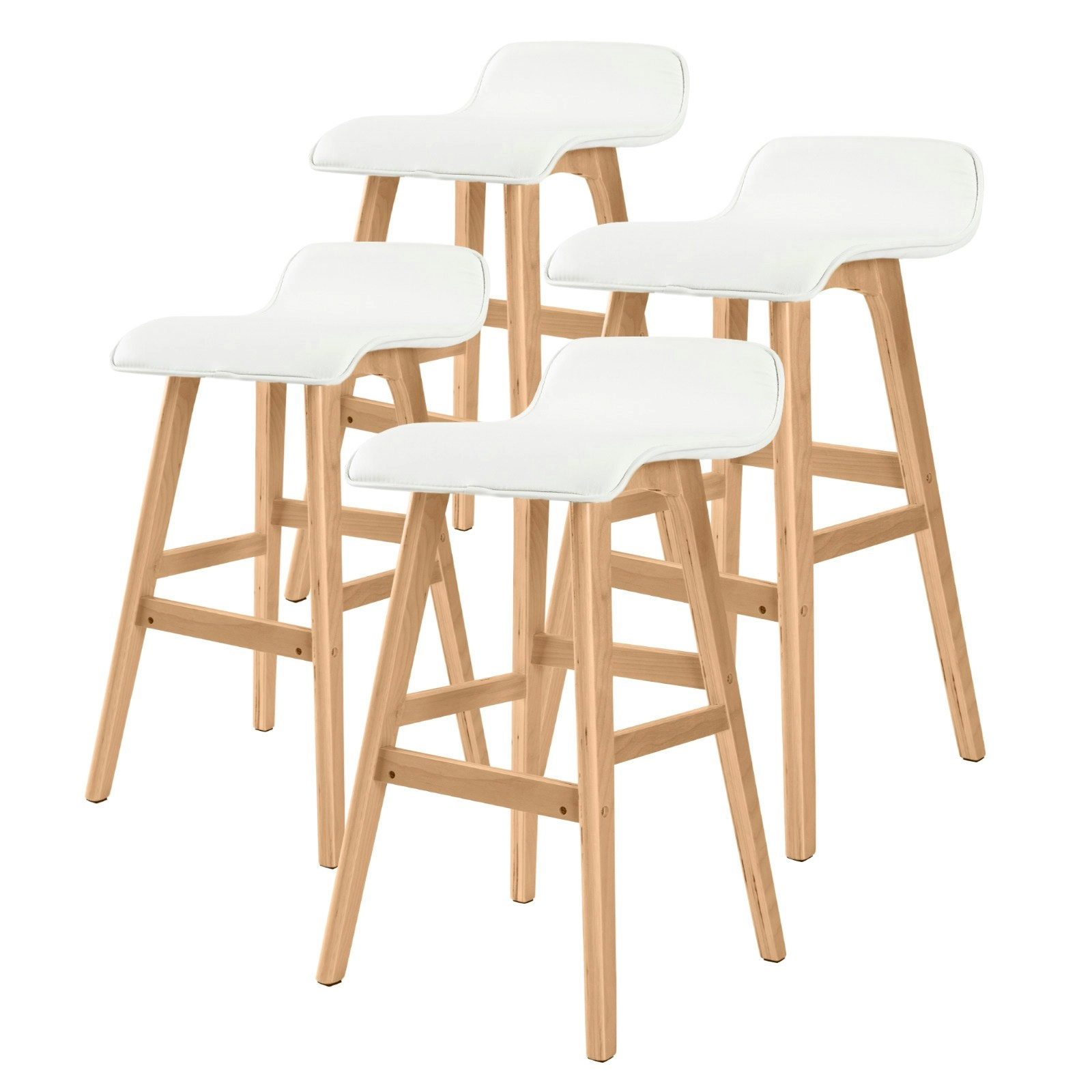 4X 65cm Wood Bar Stool Leather SOPHIA - WHITE