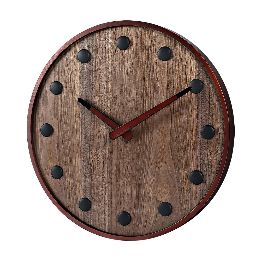 Furb Wall Clock Wood Round Wall Clocks Silent Non-Ticking Home Decor Large 35cm