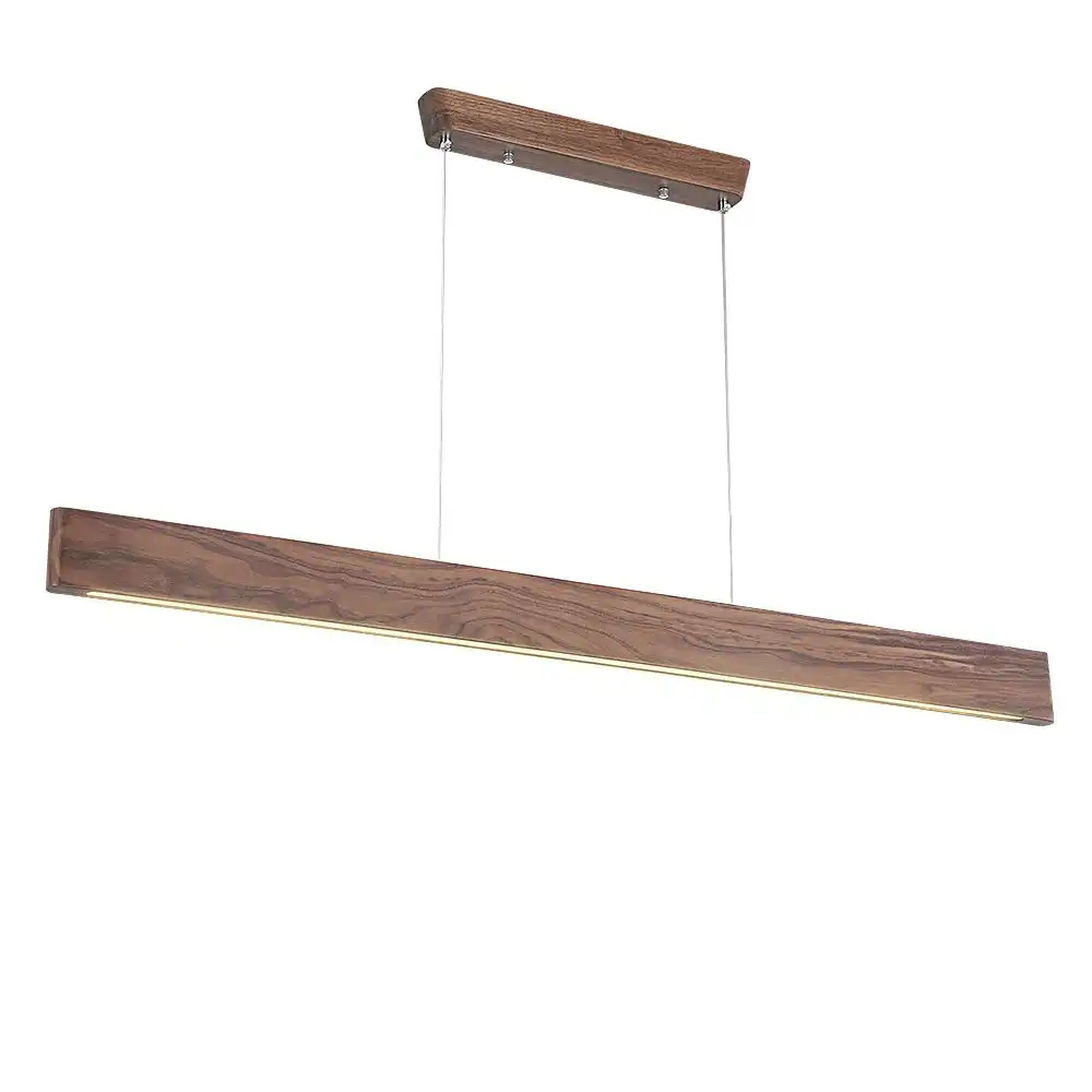 Krear 180CM Wooden Pendant Light Flat Rectangle LED Strips Linear Lighting Dark Walnut Wood