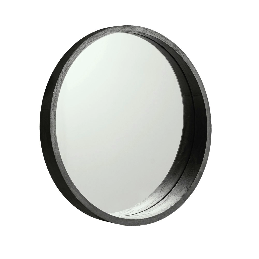 Furb Wooden Wall Mirrors Flat Round Makeup Mirror Bathroom Home Decor 60CM Black