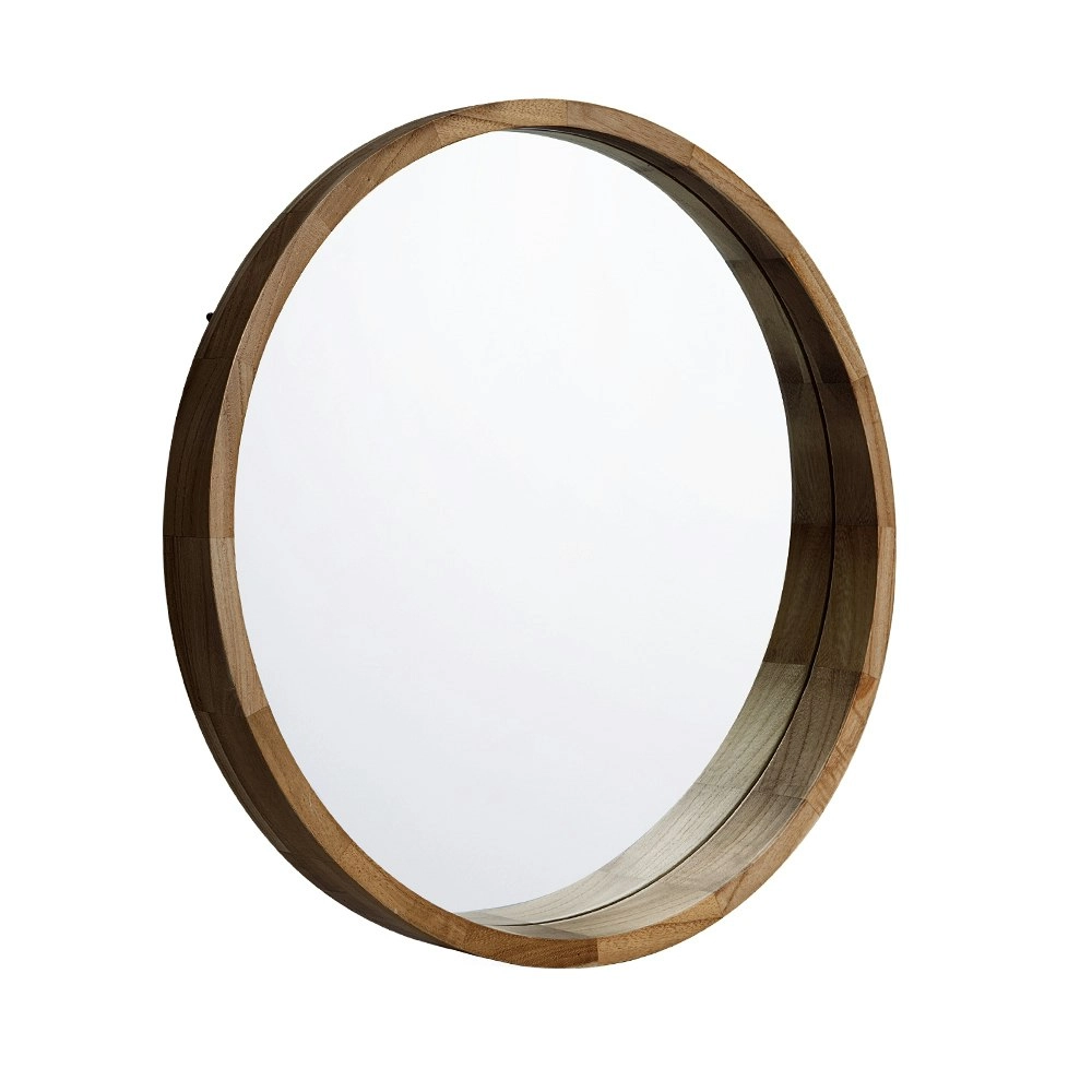 Furb Wooden Wall Mirrors Flat Round Makeup Mirror Bathroom Home Decor 60CM Walnut Wood