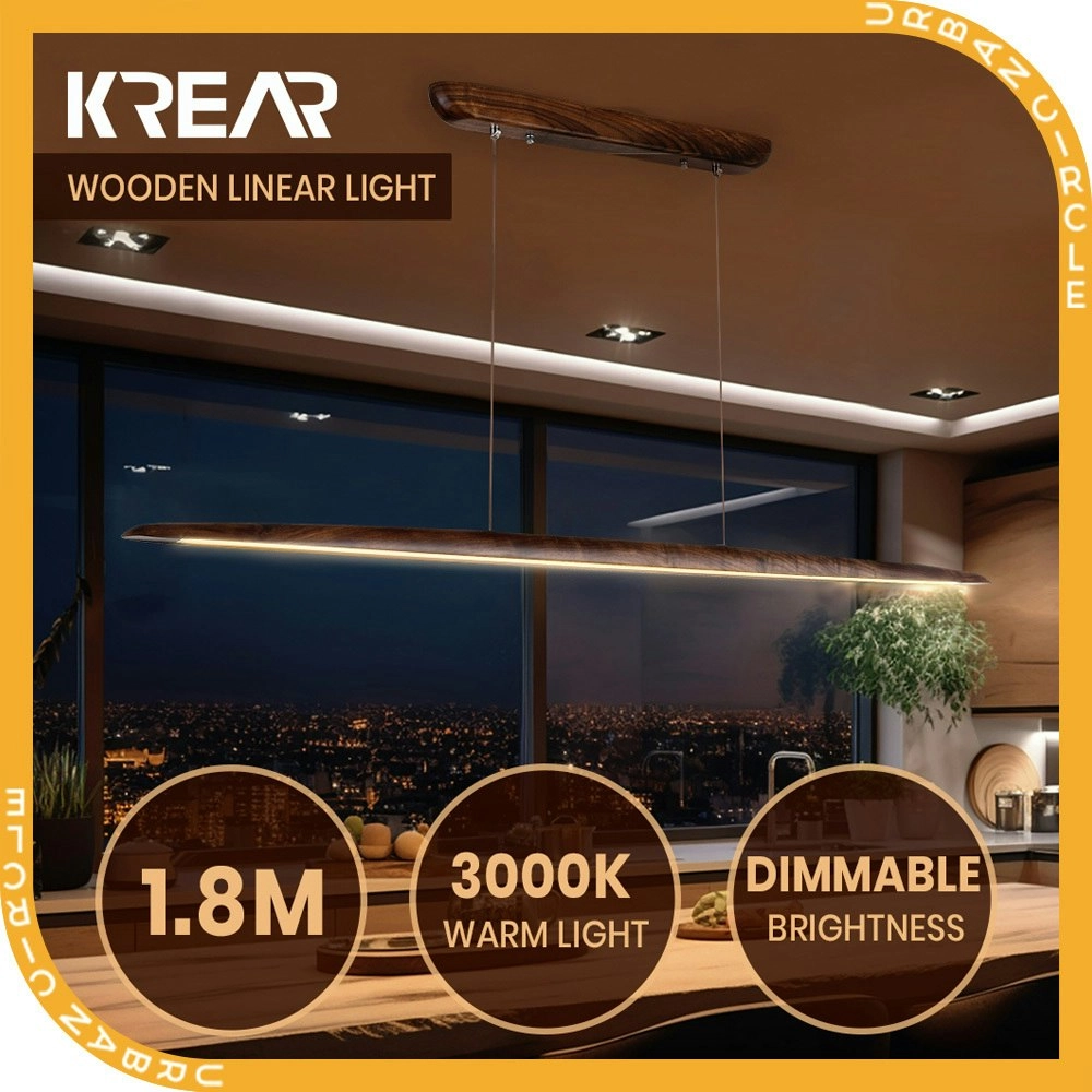 Krear 180CM Wooden Pendant Light Flat LED Strips Linear Lighting Dark Walnut Wood