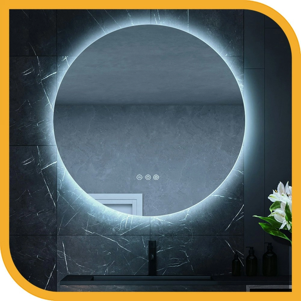 Simplus LED Wall Round Mirror Anti-fog Bathroom Mirrors Makeup Light 70cm