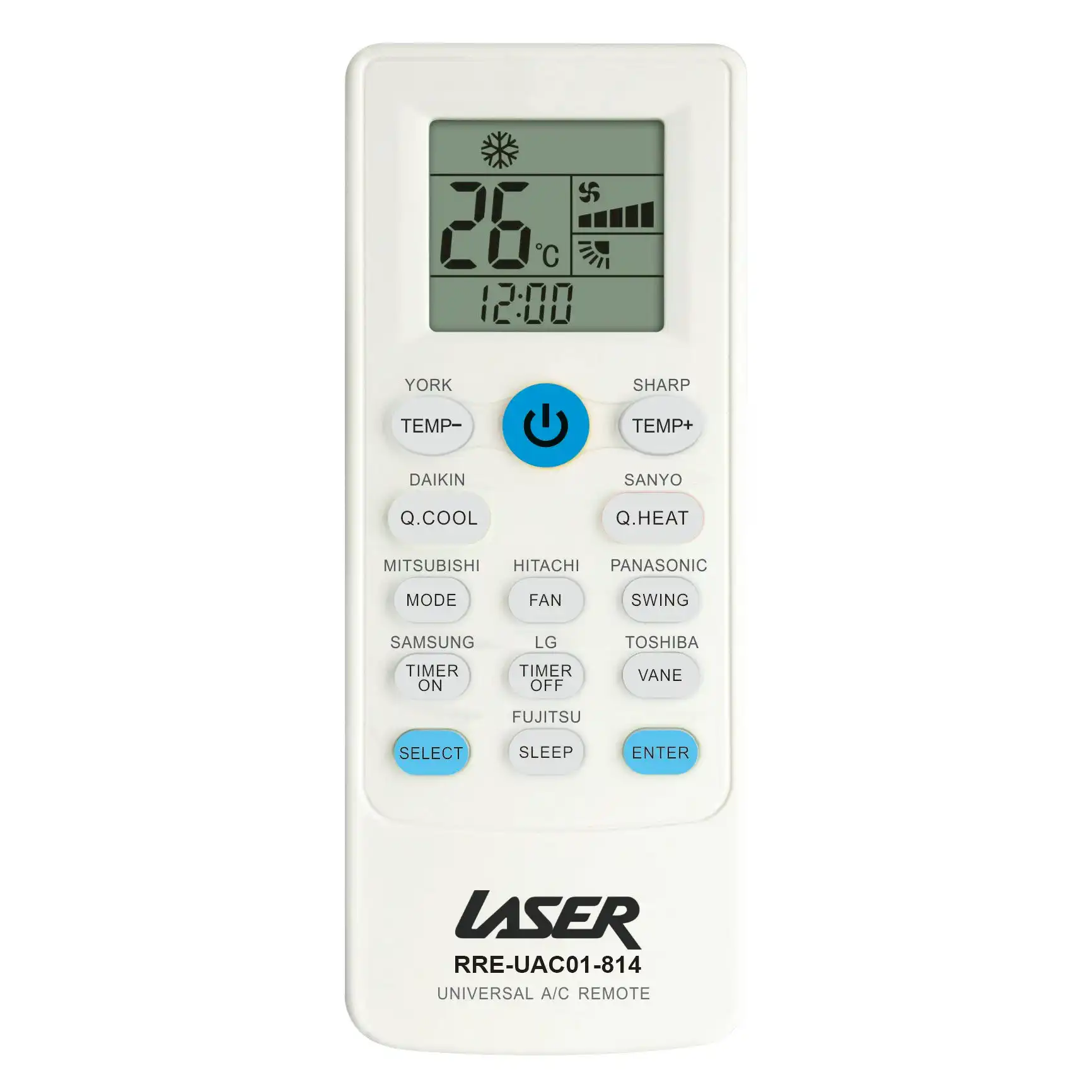 Laser Universal A/C Remote: Quick 2-Button Setup for All Major Brands