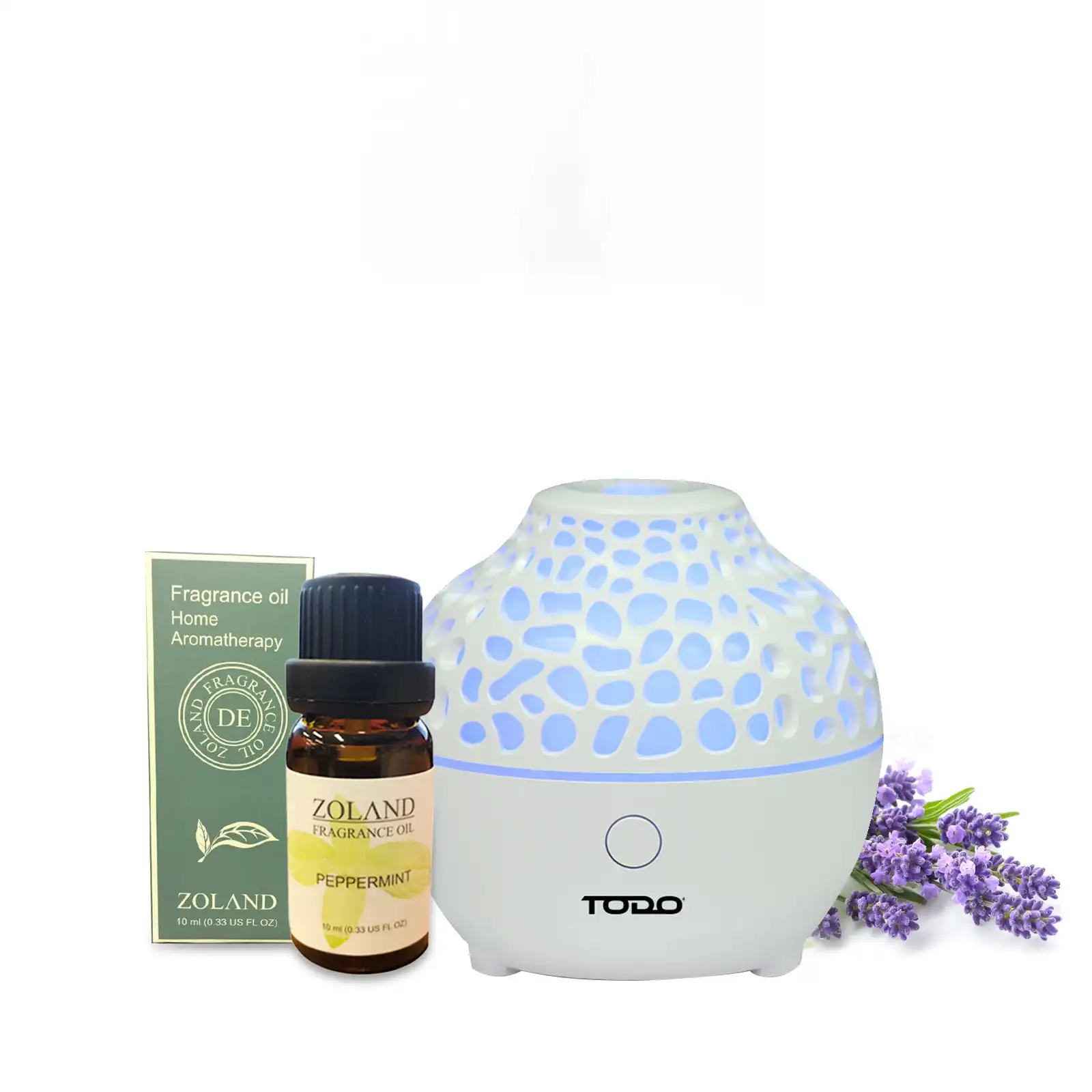 TODO 60ml Humidifier Aromatherapy Diffuser 7 Colour Led Ultrasonic Mist + Essential Oil - White