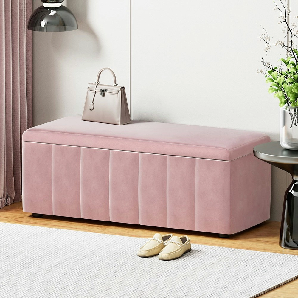 Artiss Storage Ottoman Blanket Box 103cm Velvet Pink