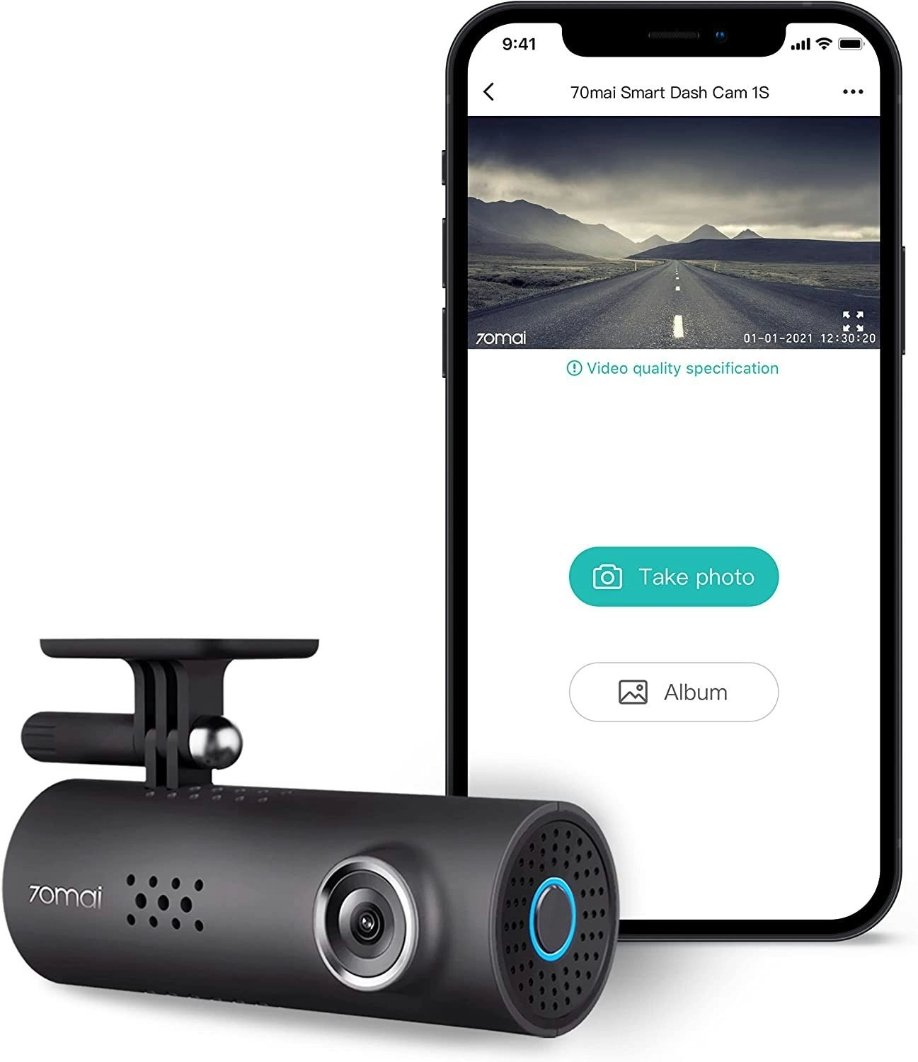 70Mai Smart Dash Cam 1S, 1080P Full HD, Smart Dash Camera for Cars, Sony IMX307, Built-in G-Sensor, WDR, Powerful Night Vision