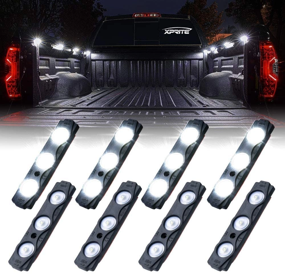 Xprite Led Rock Light for Bed Truck 24 LEDs Cargo Truck Pickup Bed Off Road Under Car Foot Wells Rail Lights Side Marker LED Rock Lighting Kit w/Switc