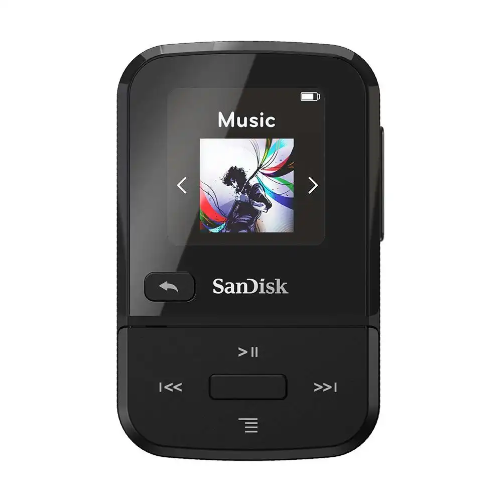 SanDisk 16GB Clip Sport Go MP3 Player, Black - LED Screen and FM Radio - SDMX30-016G-G46K