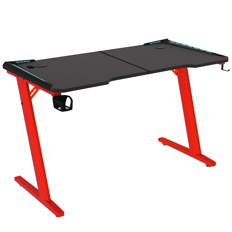 Odyssey8 Dual Panel 1.4m Gaming Desk Office Table Desktop with LED Light & Effects - Red