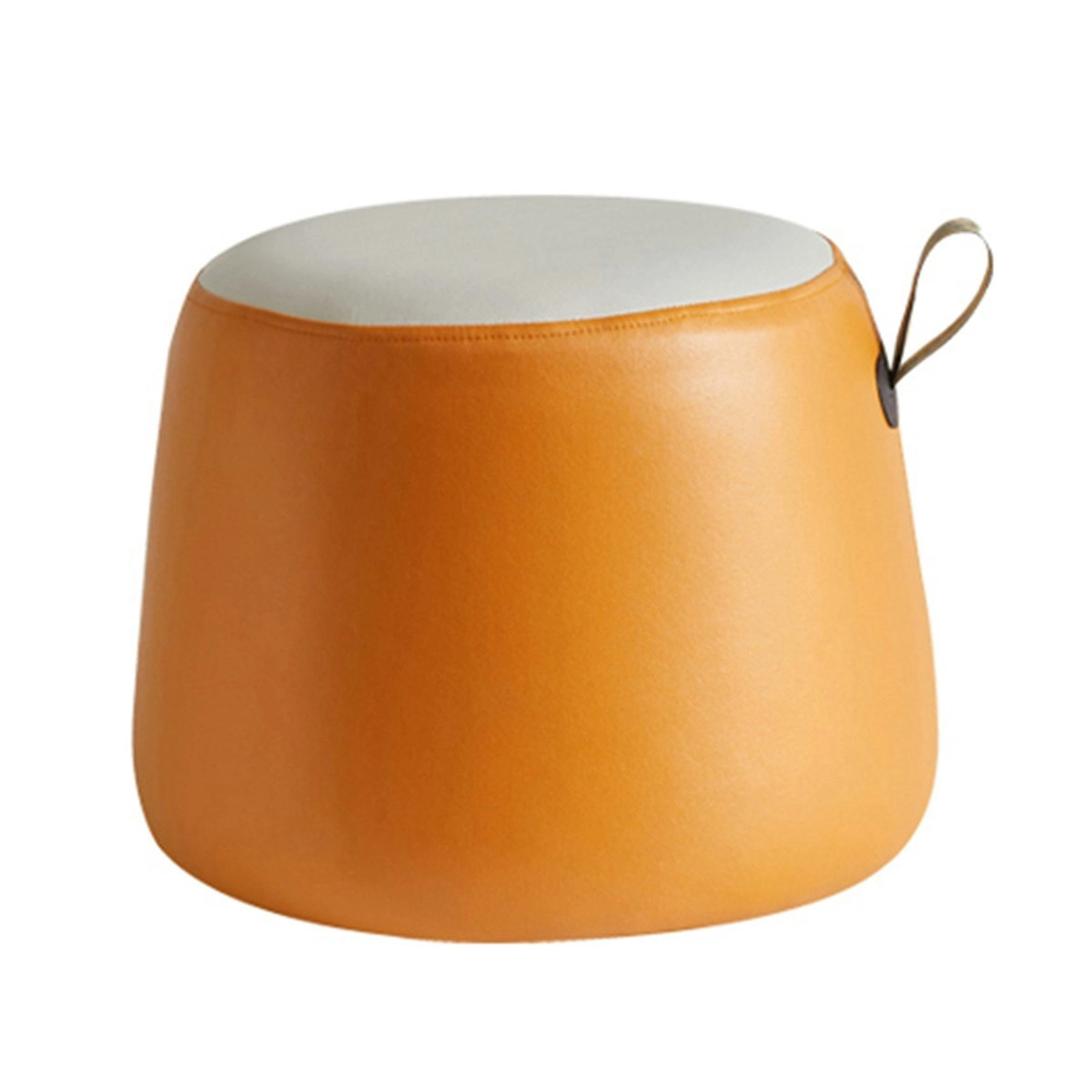 Viviendo Leathaire  Round Ottoman Foot Stool with Handle - Orange