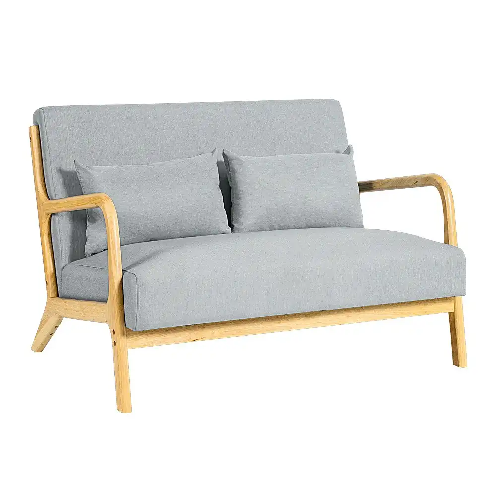 Furb Armchair Lounge Chair 2 Seater Accent Armchairs Wood Sofa Couch Light Grey