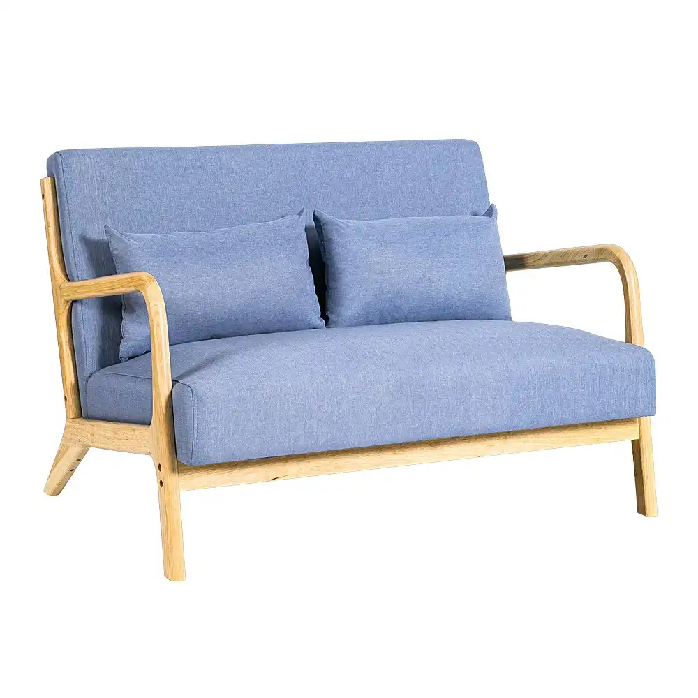 Furb Armchair Lounge Chair 2 Seater Accent Armchairs Wood Sofa Couch Light Blue