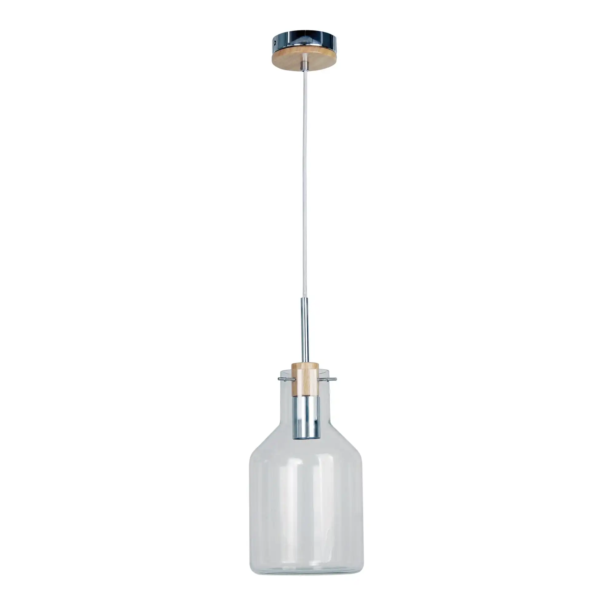 HOLBECK.17 Scandi Clear Glass and Timber Pendant