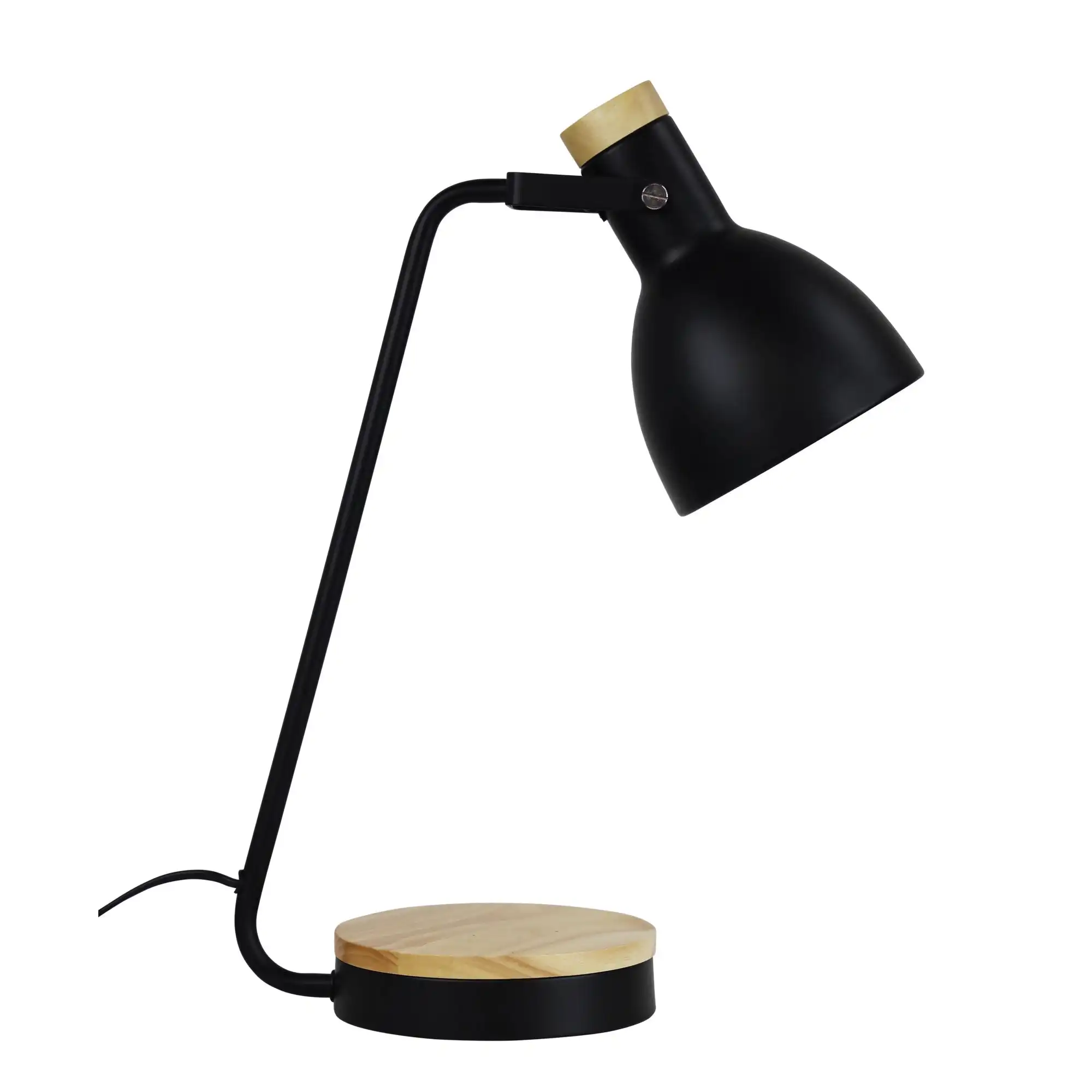 BENNY Black Task Lamp with Wood Accents