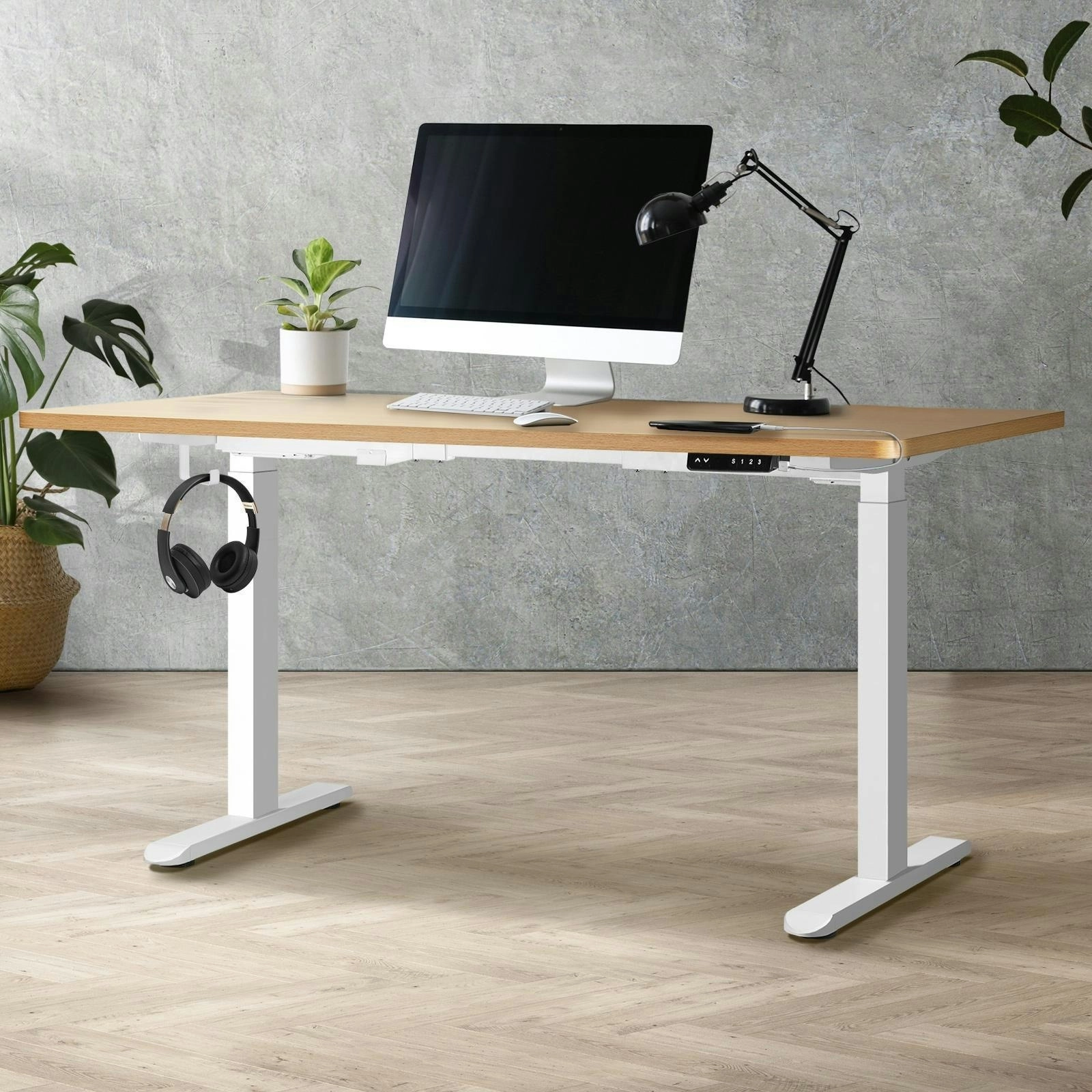 Oikiture 160CM Electric Standing Desk Dual Motor Height Adjustable Motorised Sit Stand Desk Rise OAK