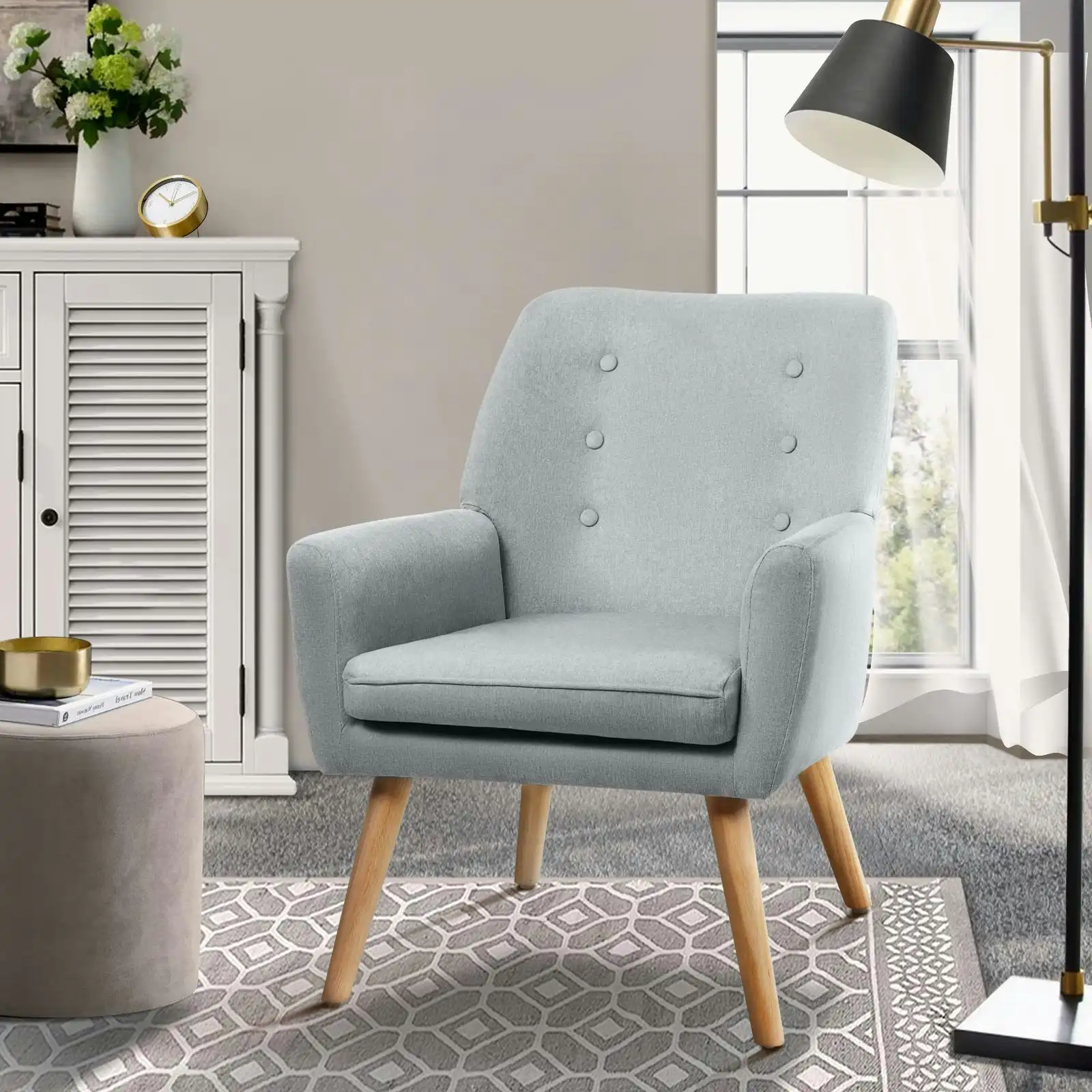 Oikiture Armchair Lounge Chair Linen Accent Armchairs Tub Chairs Sofa Grey
