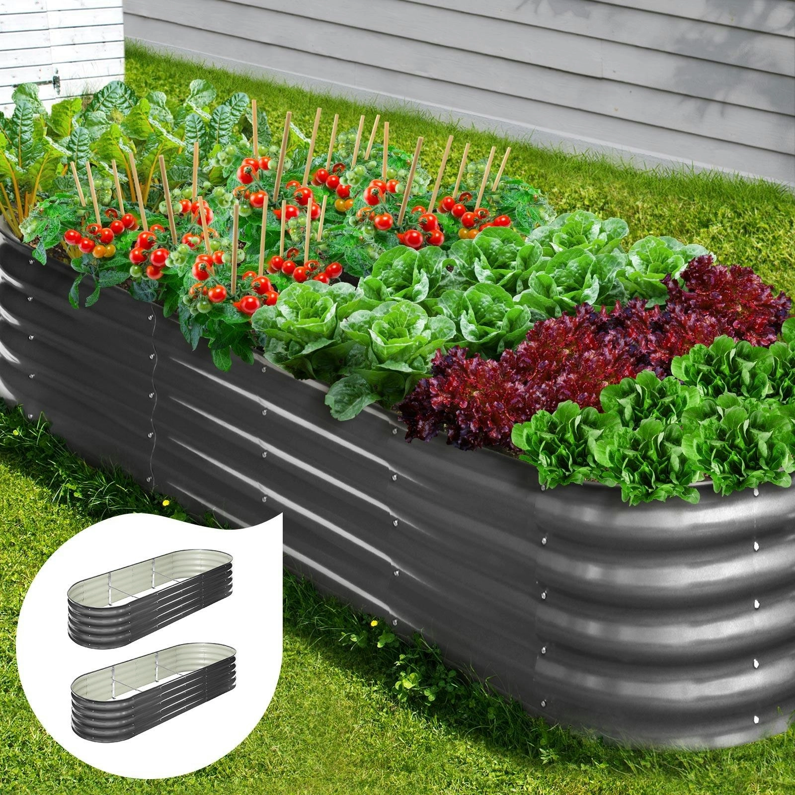 Livsip x2 Galvanised Raised Garden Bed Steel Instant Planter Oval 240X80X42CM