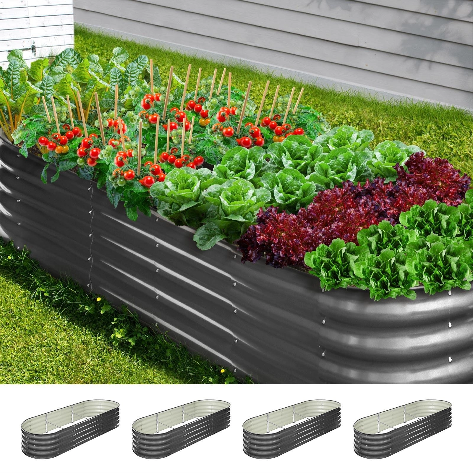 Livsip x4 Galvanised Raised Garden Bed Steel Instant Planter Oval 240X80X42CM