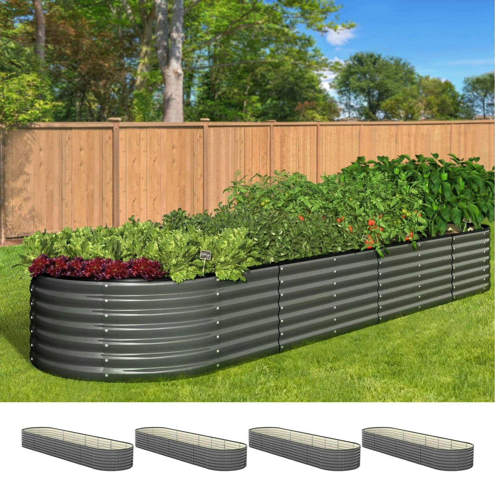 Livsip x4 Raised Garden Bed Kit Planter Oval Galvanised Steel 320cmX80cmX56cm