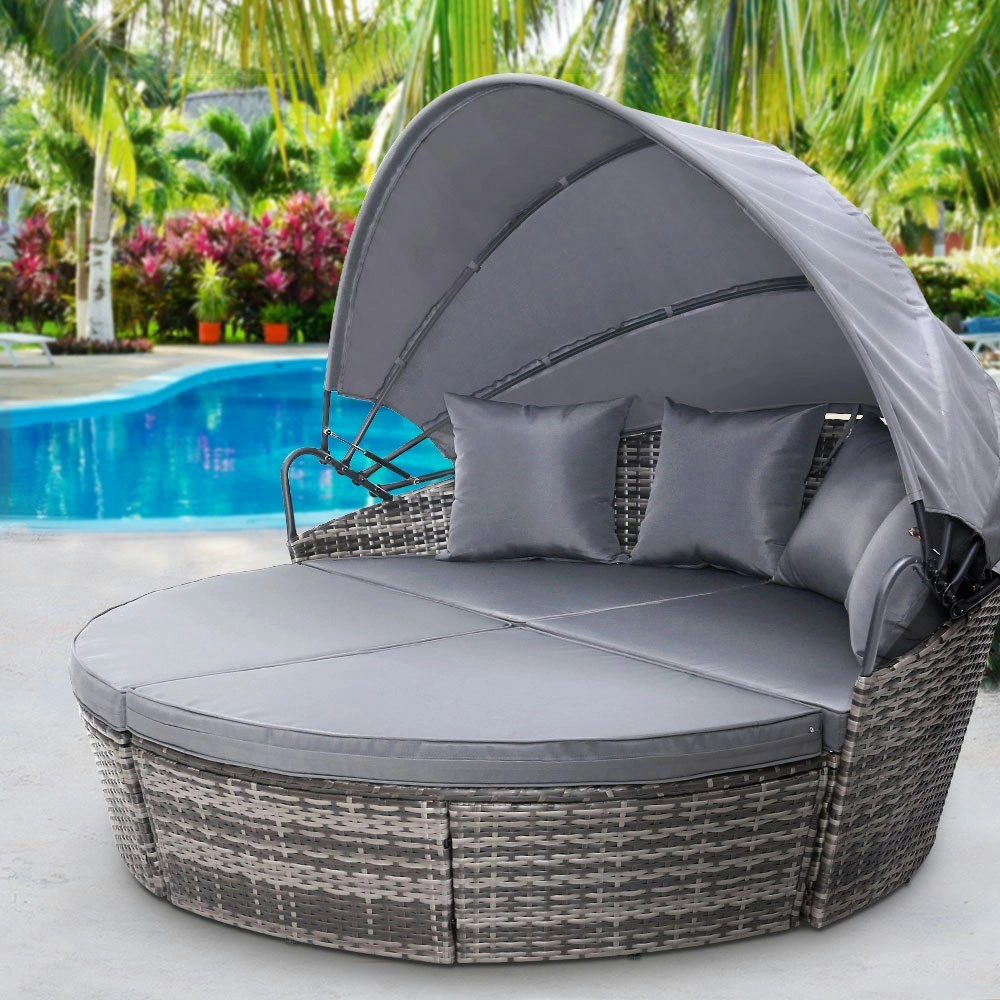 Gardeon Sun Lounge Setting Wicker Lounger Day Bed Outdoor Furniture Patio Grey