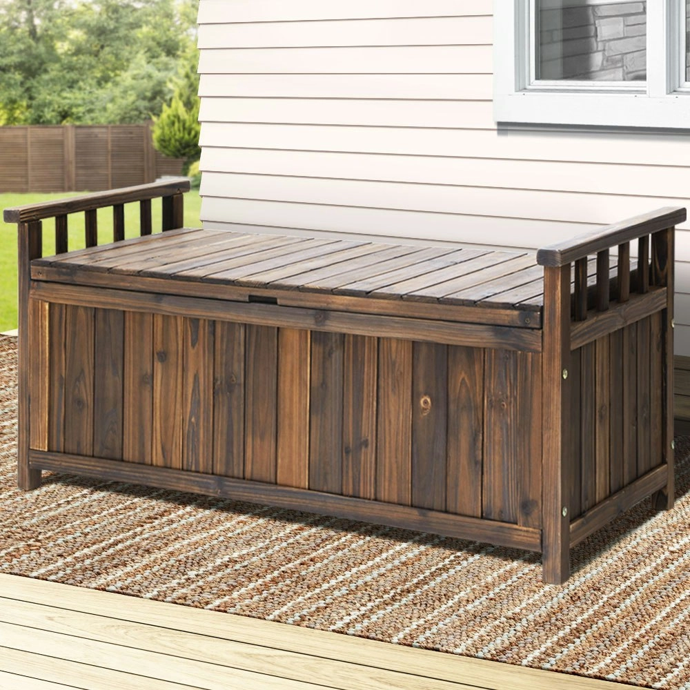 Gardeon Outdoor Storage Bench Box Wooden Garden Toy Tool Shed Patio Furniture Charcoal