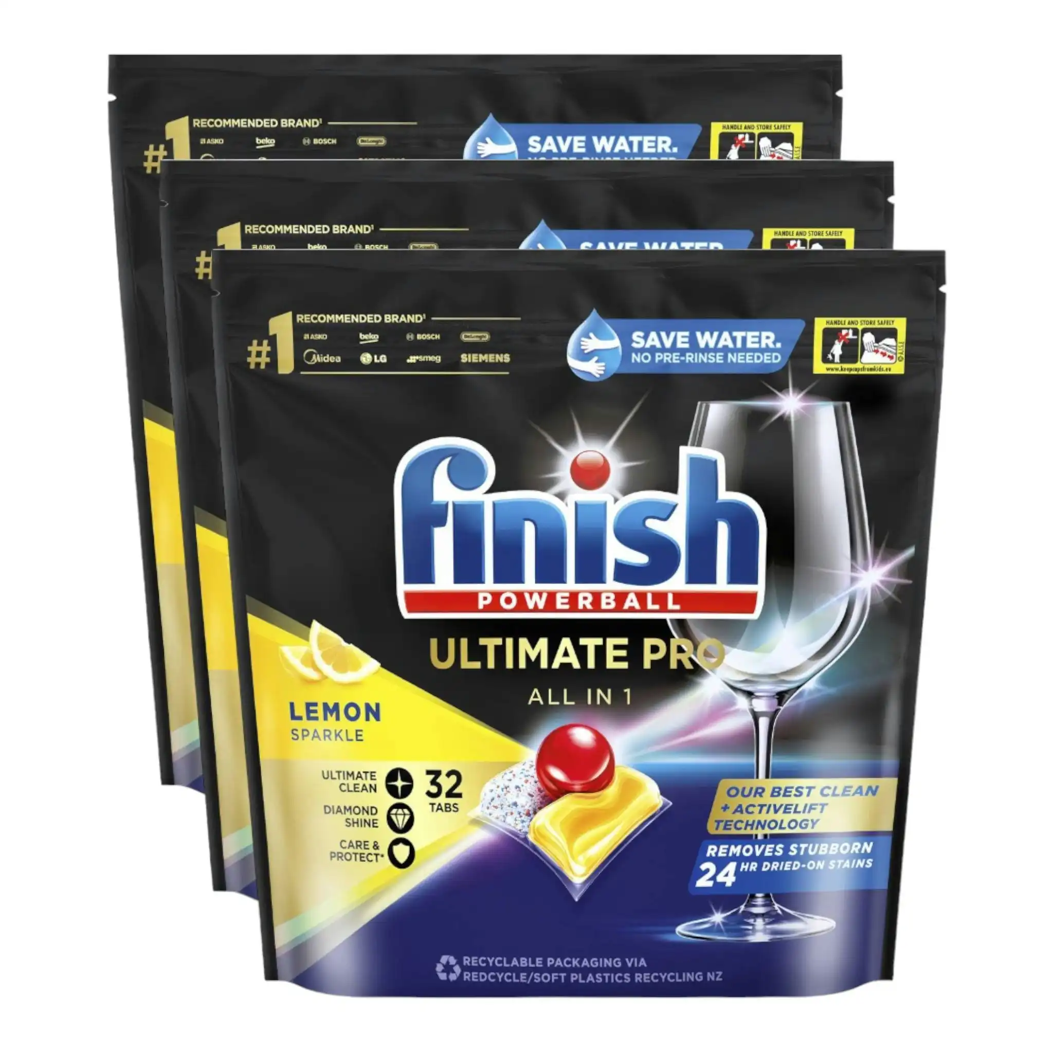 3 Pack Finish Quantum 32 Ultimate Pro Dishwashing Tablets Lemon Sparkle