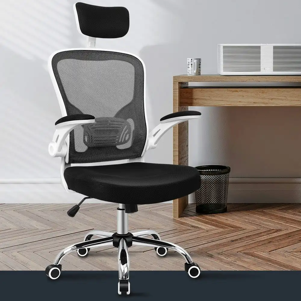 Alfordson Computer Task Mesh Office Chair Flip-up Armrests Black White