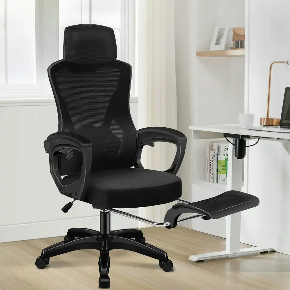 Alfordson Recline Mesh Office Chair with Footrest All Black