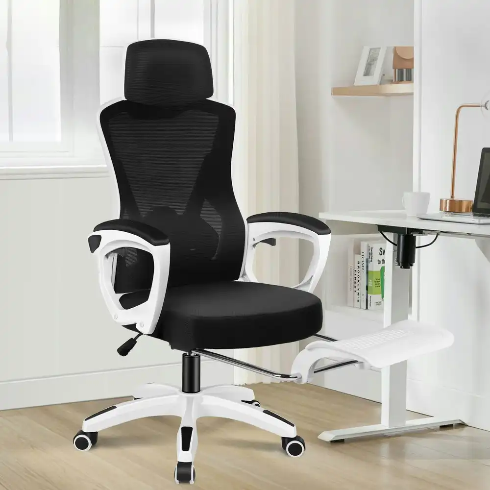 Alfordson Recline Mesh Office Chair with Footrest Black White