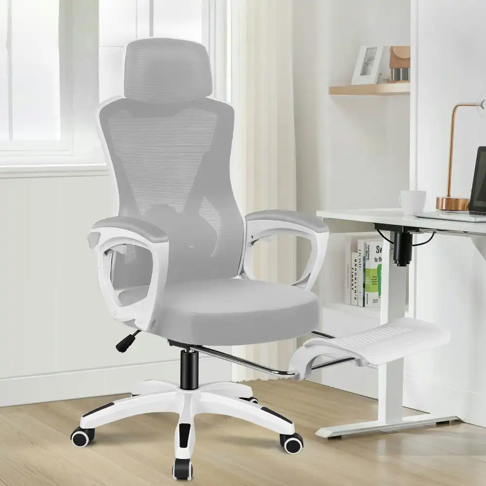 Alfordson Recline Mesh Office Chair with Footrest Grey White
