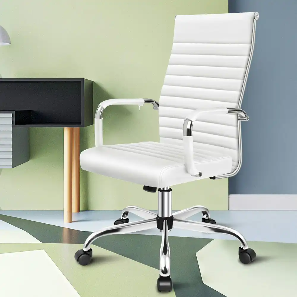 Alfordson High Back Padded PU Leather Office Chair White