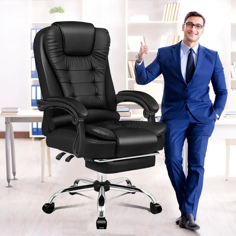 Alfordson Office Chair Executive PU Leather Seat with Footrest Black