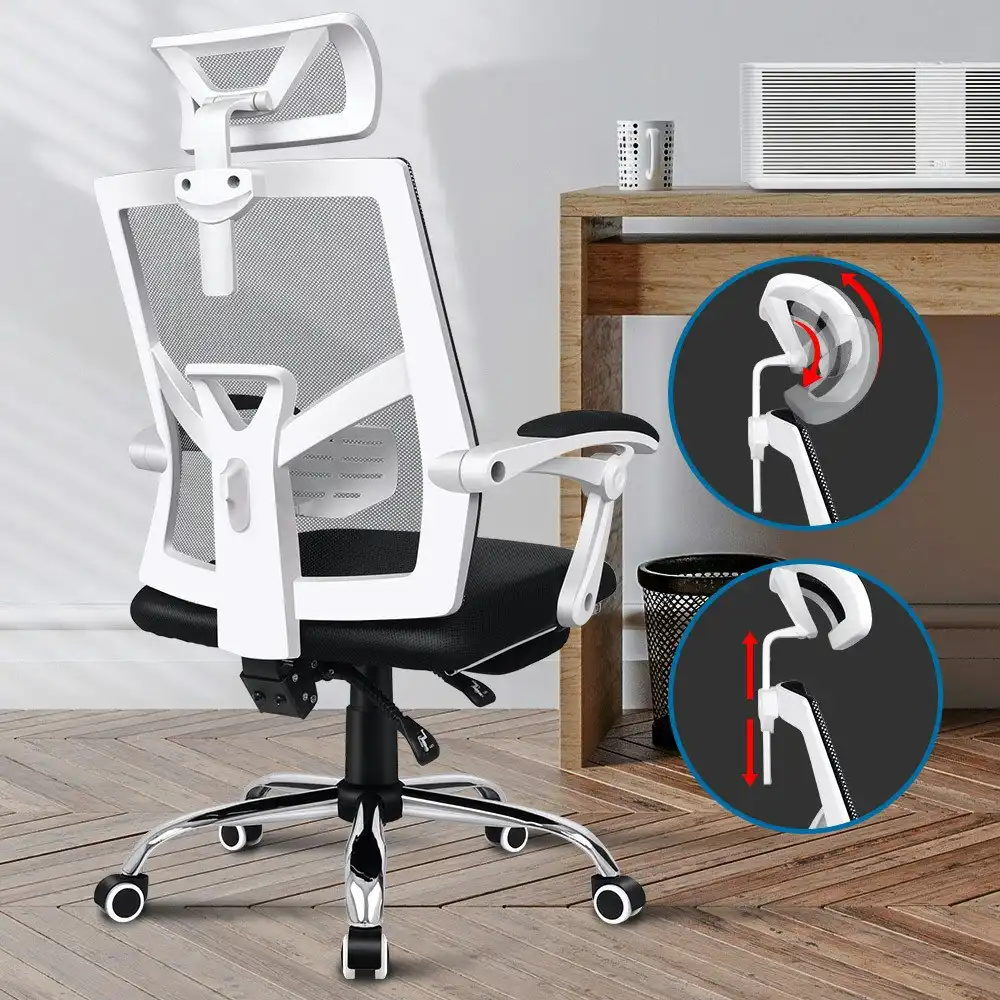 Alfordson Lumbar Adjustable Recline Mesh Office Chair with Footrest Black White