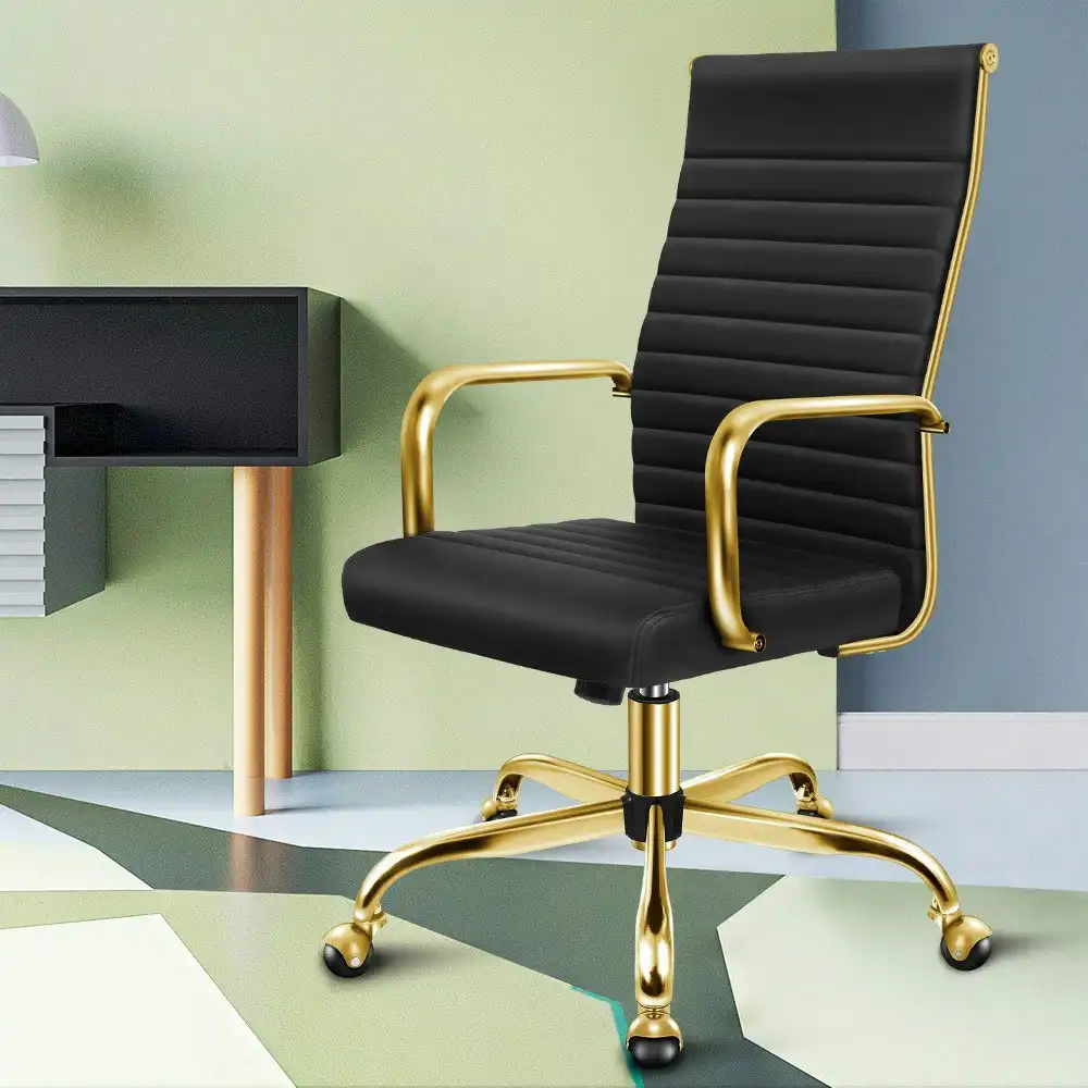 Alfordson High Back Padded PU Leather Office Chair Gold Black