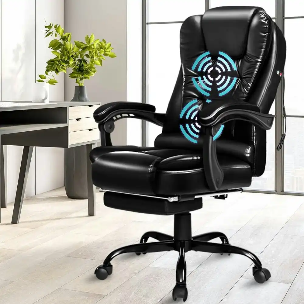 Alfordson Massage Office Chair with Footrest Glossy Black