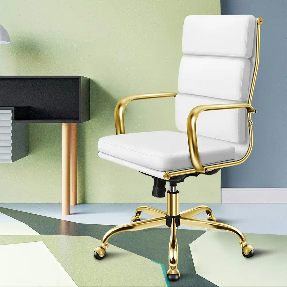 Alfordson Ergonomic Padded High Back Executive Office Chair Gold White