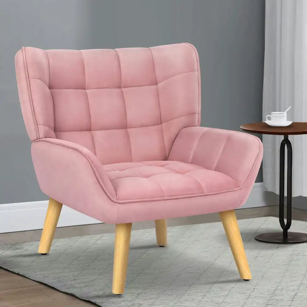 Alfordson Wooden Armchair Tub Chair Velvet Pink