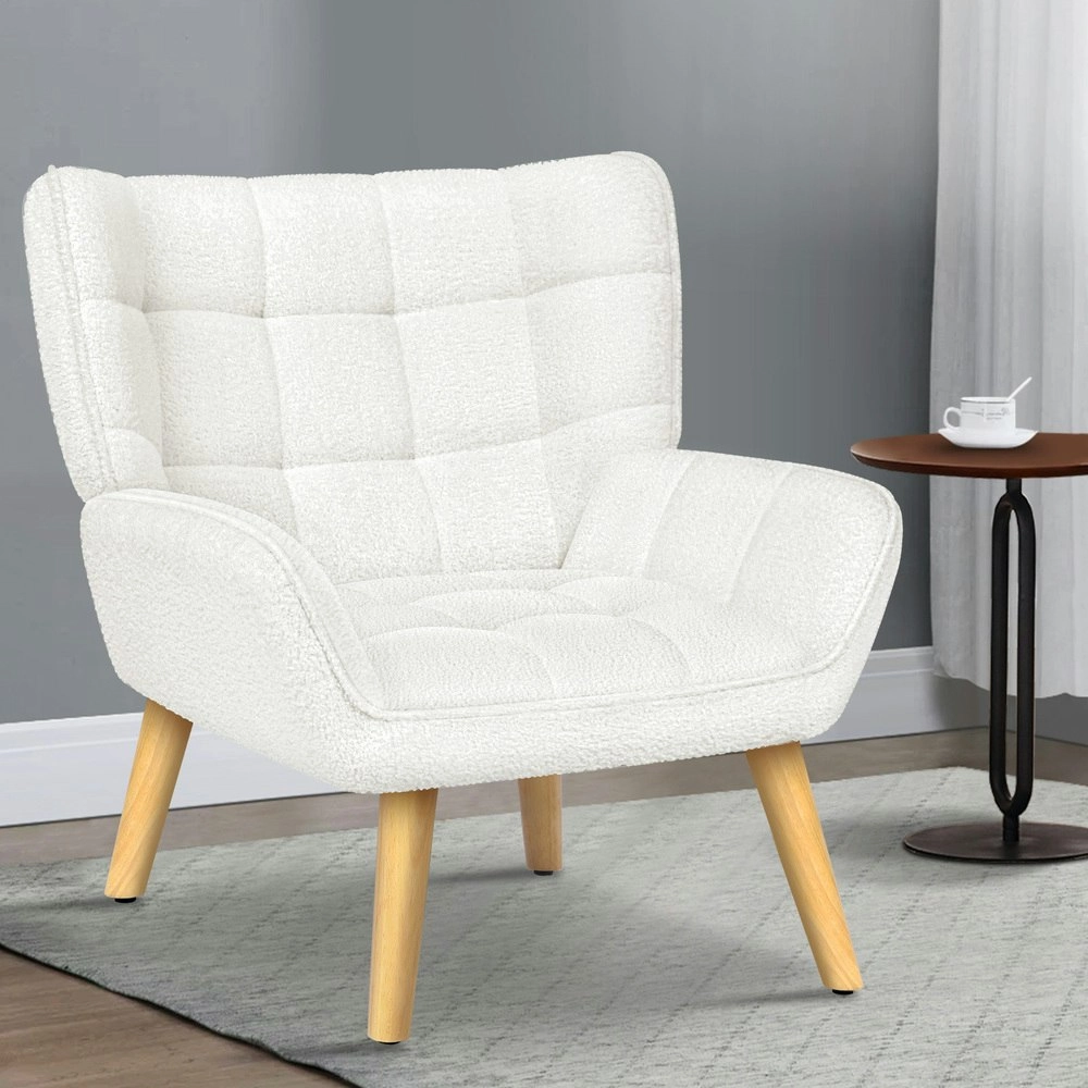 Alfordson Wooden Armchair Tub Chair Boucle White